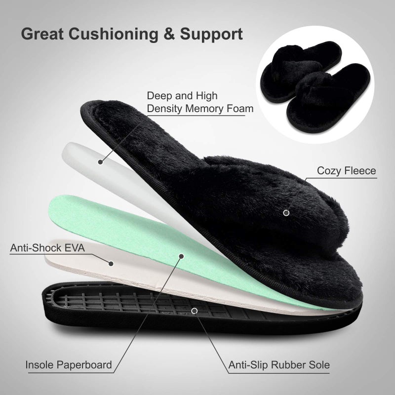 JOINFREE Women's Furry Home Slippers Soft Plush Spa Indoor Flip-Flop Shoes Black 9.5-10.5 M US - Image 4